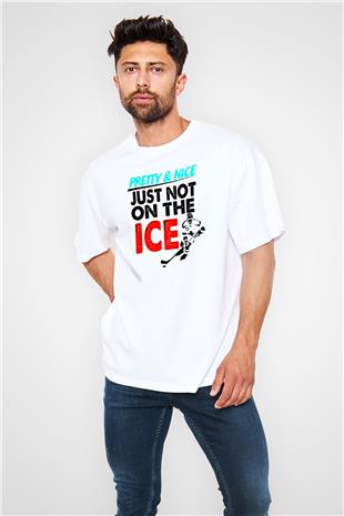 Buz Hokeyi Baskılı Unisex Beyaz Oversize Tişört - Tshirt