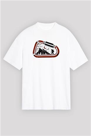 Buz Hokeyi Baskılı Unisex Beyaz Oversize Tişört - Tshirt
