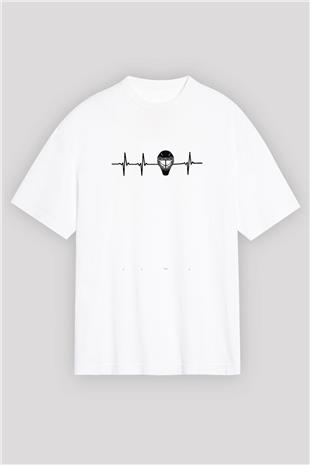 Buz Hokeyi Baskılı Unisex Beyaz Oversize Tişört - Tshirt