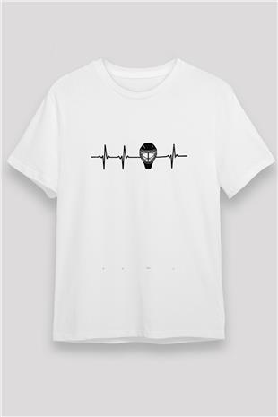 Buz Hokeyi Baskılı Unisex Beyaz Tişört - Tshirt