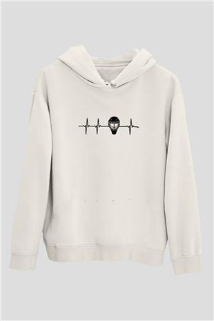 Buz Hokeyi Baskılı Unisex Ekru Hoodie