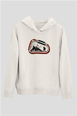 Buz Hokeyi Baskılı Unisex Ekru Hoodie