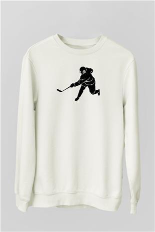 Buz Hokeyi Baskılı Unisex Ekru Sweatshirt