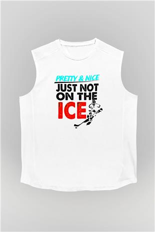 Buz Hokeyi Baskılı Unisex Kolsuz Beyaz Tişört