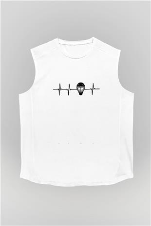 Buz Hokeyi Baskılı Unisex Kolsuz Beyaz Tişört