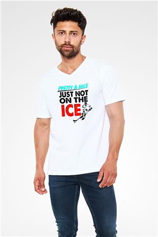 Buz Hokeyi Baskılı Unisex V Yaka Tişört - Tshirt