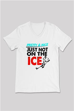 Buz Hokeyi Baskılı Unisex V Yaka Tişört - Tshirt