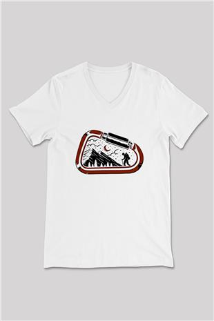Buz Hokeyi Baskılı Unisex V Yaka Tişört - Tshirt