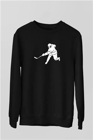Buz Hokeyi - Ice Hockey Baskılı Unisex Siyah Sweatshirt