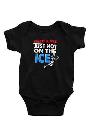 Buz Hokeyi - Ice Hockey Baskılı Unisex Siyah Bebek Body - Zıbın
