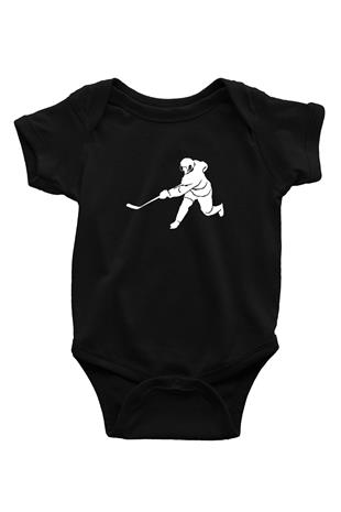 Buz Hokeyi - Ice Hockey Baskılı Unisex Siyah Bebek Body - Zıbın