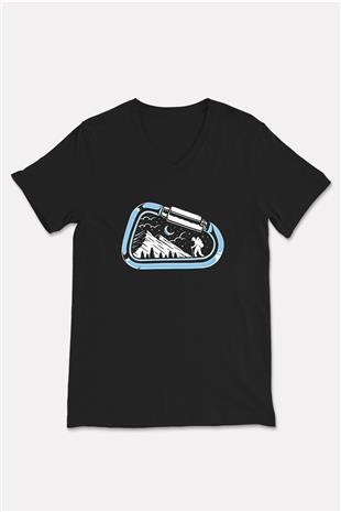 Buz Hokeyi - Ice Hockey Baskılı Unisex Siyah V Yaka Tişört