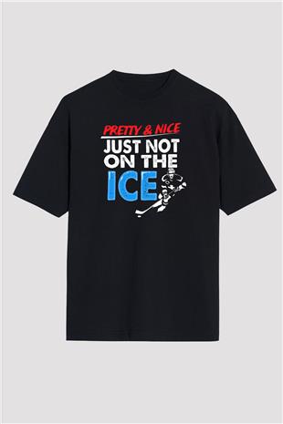 Buz Hokeyi - Ice Hockey Baskılı Unisex Siyah Oversize Tişört