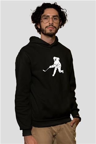 Buz Hokeyi - Ice Hockey Baskılı Unisex Siyah Hoodie