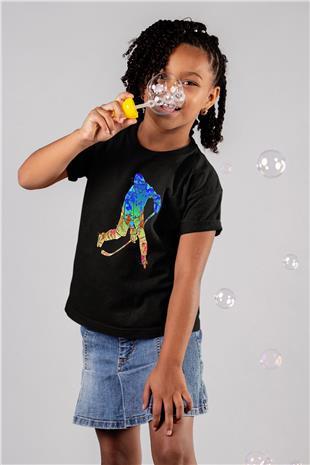 Buz Hokeyi - Ice Hockey Baskılı Unisex Siyah Çocuk Tİşörtü - Tshirt