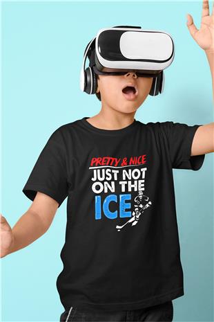 Buz Hokeyi - Ice Hockey Baskılı Unisex Siyah Çocuk Tİşörtü - Tshirt