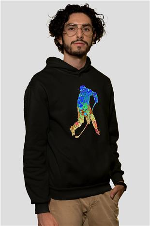 Buz Hokeyi - Ice Hockey Baskılı Unisex Siyah Hoodie