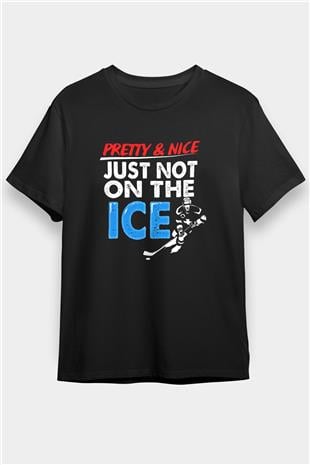 Buz Hokeyi - Ice Hockey Baskılı Unisex Siyah Tişört - Tshirt