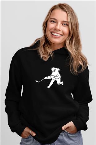 Buz Hokeyi - Ice Hockey Baskılı Unisex Siyah Hoodie