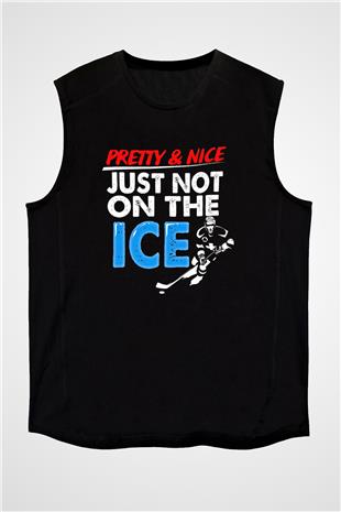 Buz Hokeyi - Ice Hockey Baskılı Unisex Siyah Kolsuz Tişört
