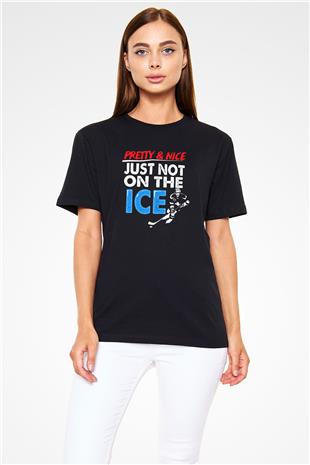 Buz Hokeyi - Ice Hockey Baskılı Unisex Siyah Tişört - Tshirt
