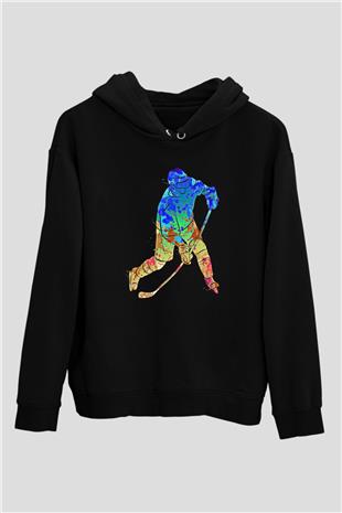 Buz Hokeyi - Ice Hockey Baskılı Unisex Siyah Hoodie
