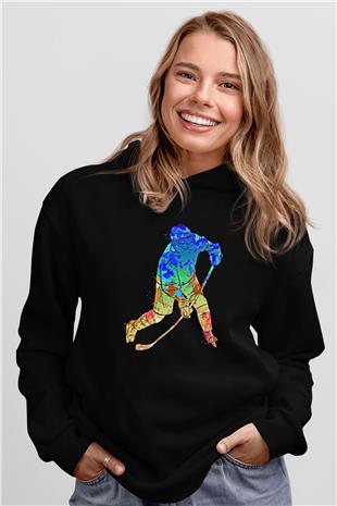Buz Hokeyi - Ice Hockey Baskılı Unisex Siyah Hoodie