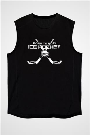 Buz Hokeyi - Ice Hockey Baskılı Unisex Siyah Kolsuz Tişört