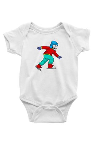 Buz Pateni Baskılı Beyaz Bebek Body - Zıbın