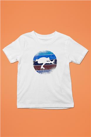 Buz Pateni Baskılı Unisex Beyaz Çocuk Tişört - Tshirt