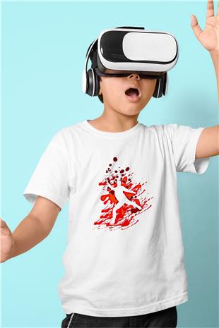 Buz Pateni Baskılı Unisex Beyaz Çocuk Tişört - Tshirt