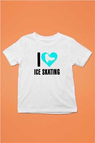 Buz Pateni Baskılı Unisex Beyaz Çocuk Tişört - Tshirt