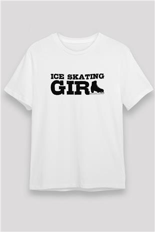 Buz Pateni Baskılı Unisex Beyaz Tişört - Tshirt