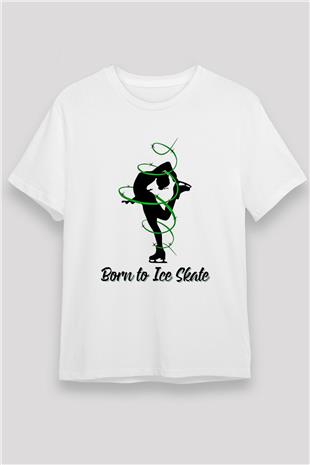 Buz Pateni Baskılı Unisex Beyaz Tişört - Tshirt
