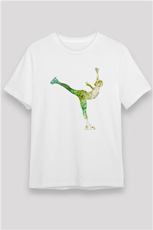 Buz Pateni Baskılı Unisex Beyaz Tişört - Tshirt