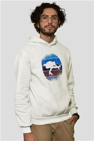 Buz Pateni Baskılı Unisex Ekru Hoodie