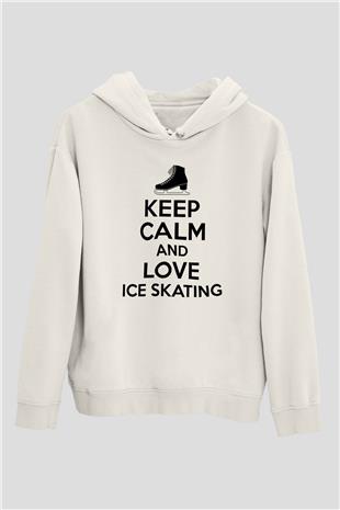 Buz Pateni Baskılı Unisex Ekru Hoodie