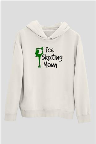 Buz Pateni Baskılı Unisex Ekru Hoodie