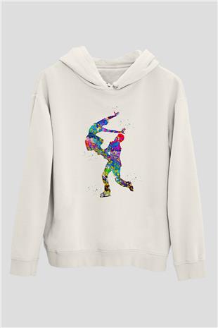 Buz Pateni Baskılı Unisex Ekru Hoodie
