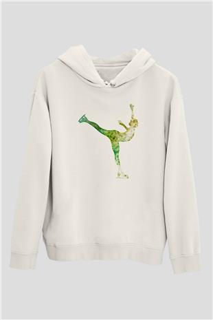 Buz Pateni Baskılı Unisex Ekru Hoodie