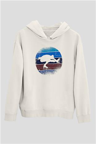 Buz Pateni Baskılı Unisex Ekru Hoodie