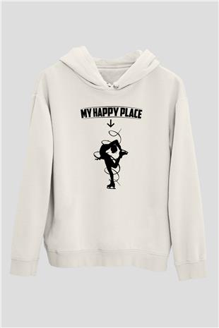 Buz Pateni Baskılı Unisex Ekru Hoodie