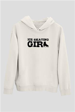 Buz Pateni Baskılı Unisex Ekru Hoodie