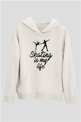 Buz Pateni Baskılı Unisex Ekru Hoodie