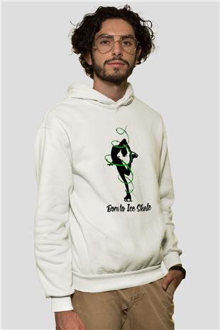 Buz Pateni Baskılı Unisex Ekru Hoodie
