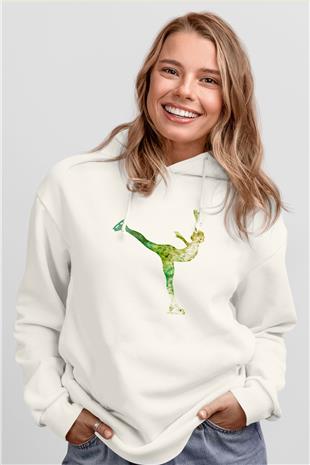 Buz Pateni Baskılı Unisex Ekru Hoodie