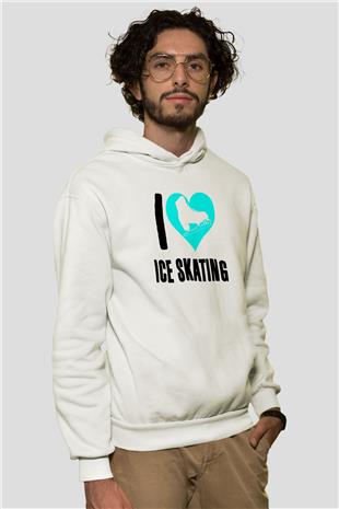 Buz Pateni Baskılı Unisex Ekru Hoodie