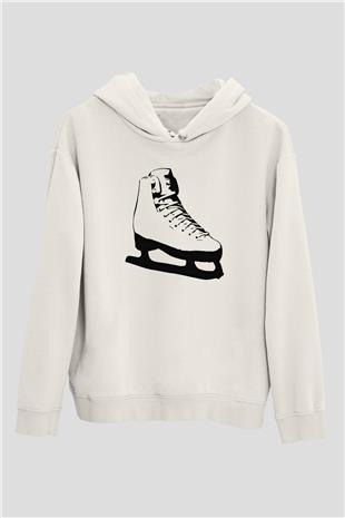 Buz Pateni Baskılı Unisex Ekru Hoodie