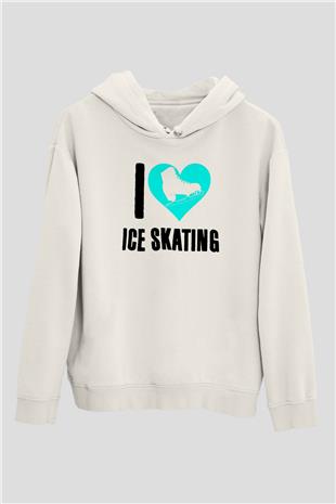 Buz Pateni Baskılı Unisex Ekru Hoodie