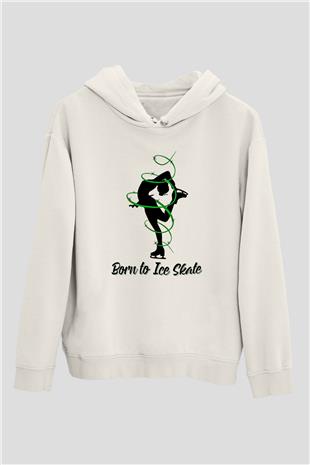 Buz Pateni Baskılı Unisex Ekru Hoodie